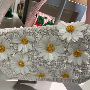 White Beaded Daisy Applique Shoulder Bag